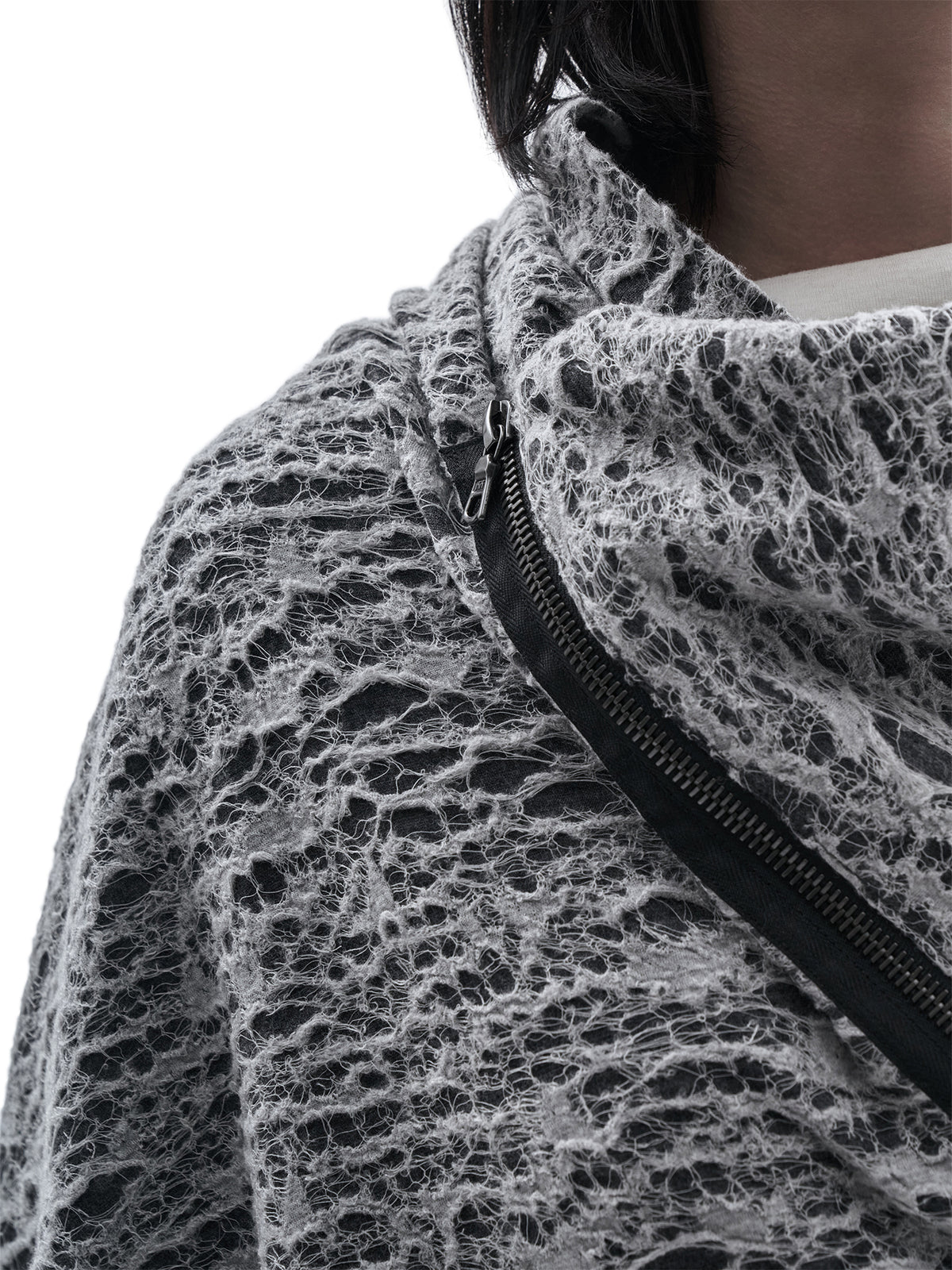 alza poncho wool white / grey
