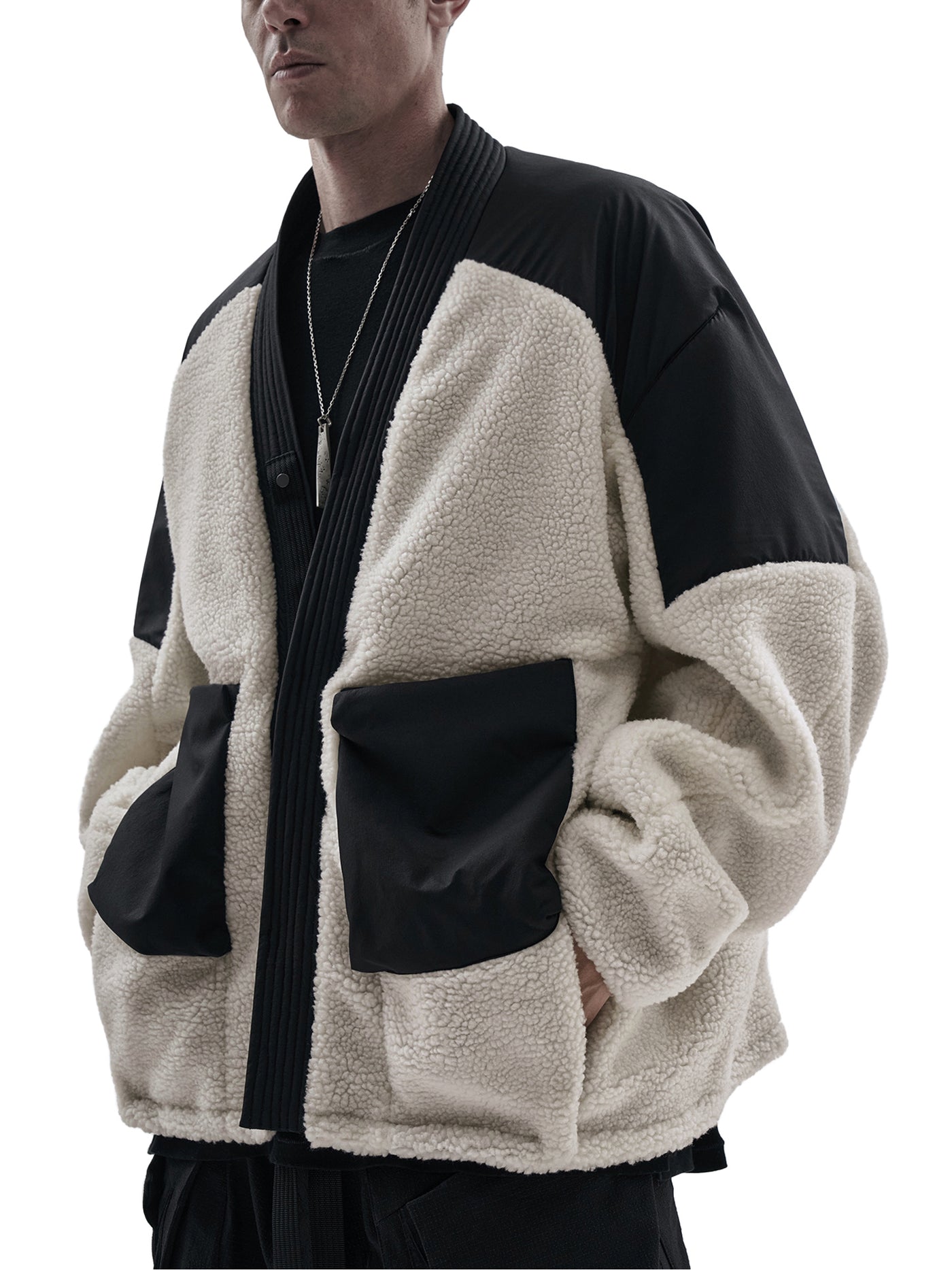 FUZZY NAVEL LAB. ケンタ系OD mendix noragi merino wool sherpa off white / black – enfin levé