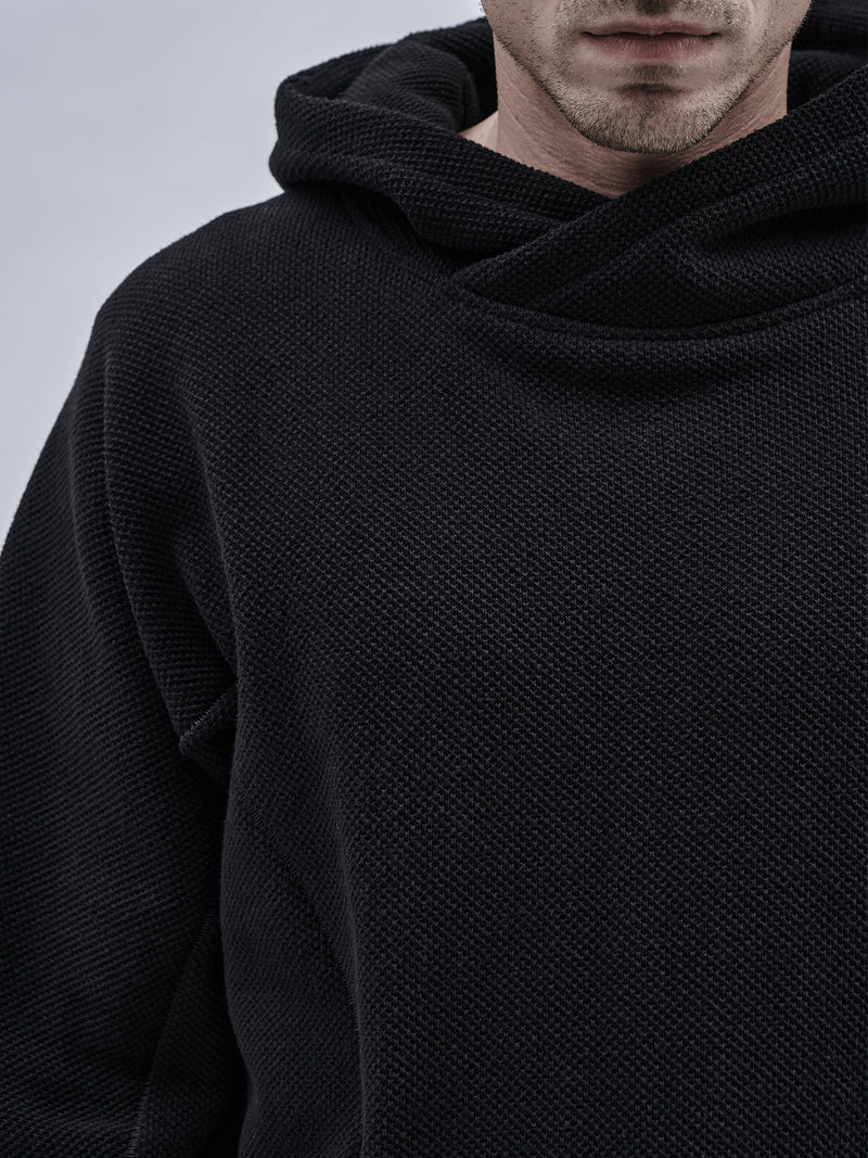 ehitu hoodie textured cotton jersey black