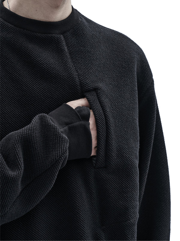 hatsa crewneck textured cotton black
